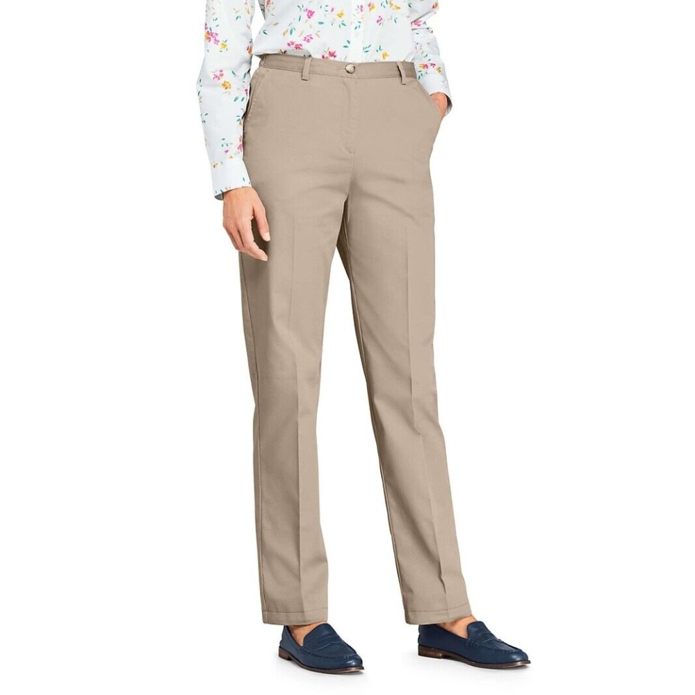 Lands End Women's High Rise Straight Leg Trouser in Khaki NWT